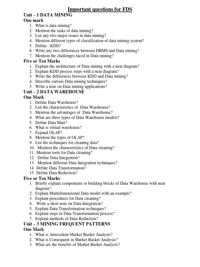 Key Questions on Data Mining Concepts | PDF | Cluster Analysis | Data ...
