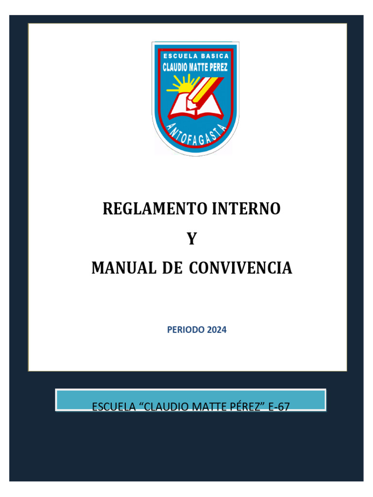 Reglamento y Convivencia Escolar 2024 | PDF | Educación de la primera ...