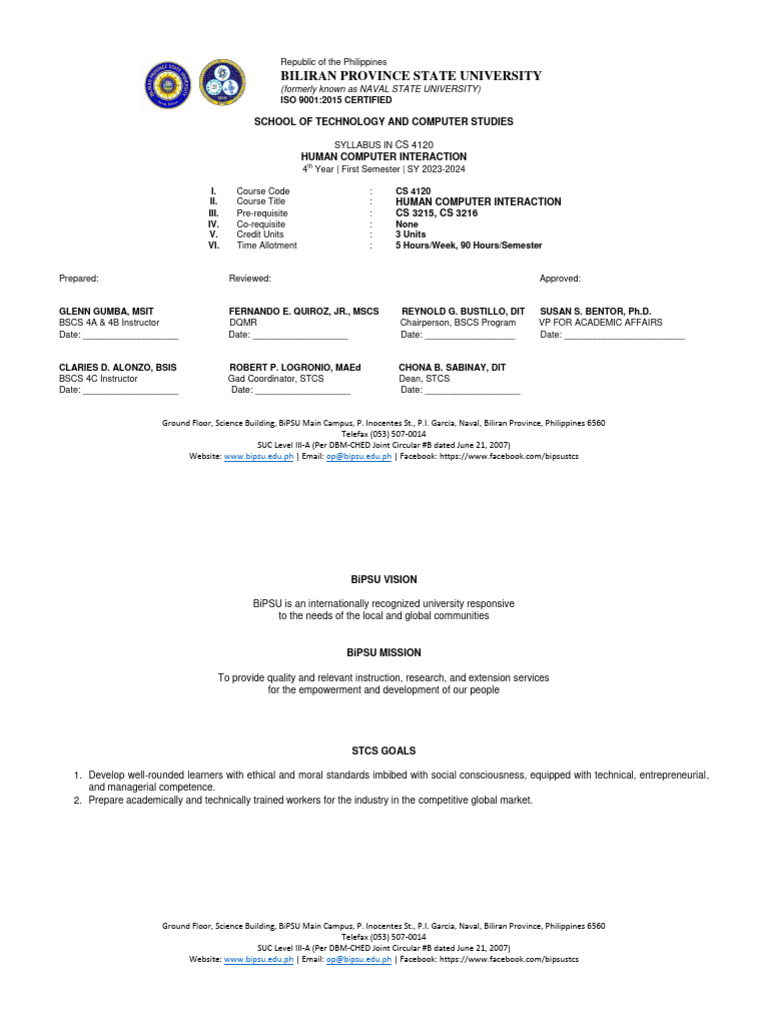 Human-Computer Interaction Syllabus | PDF | Human–Computer Interaction ...