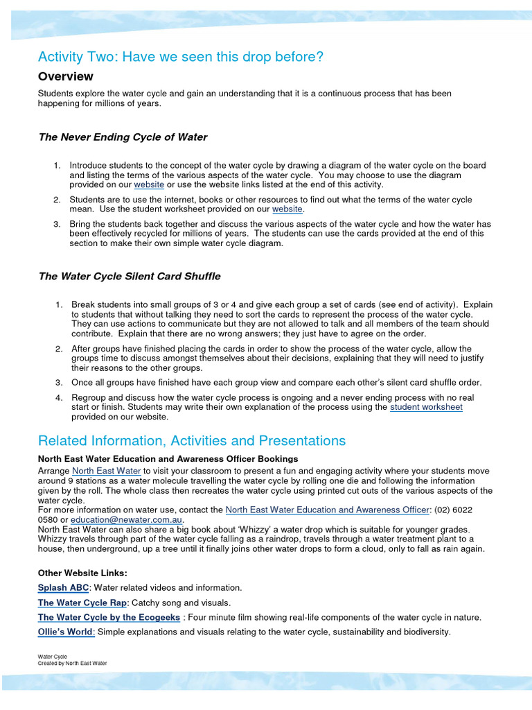 Water - Cycle - Activity - Teacher - Information 4 | PDF | Human ...