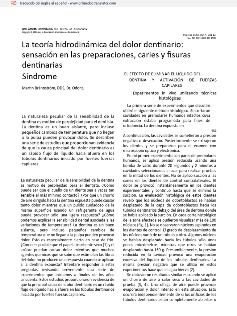 Teoría hidrodinámica del dolor dental | PDF | Ramas de Odontología ...