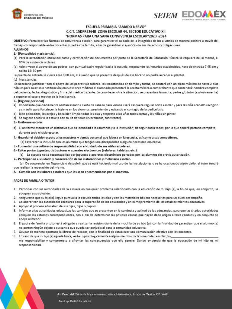 Normas de Convivencia Escolar 2023-2024 | PDF | Escuelas