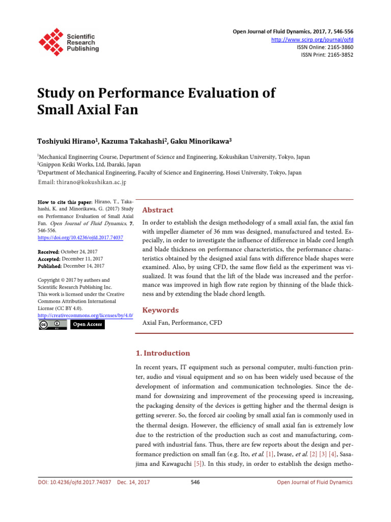 Study On Performance Evaluation of Small Axial Fan | PDF | Flow ...