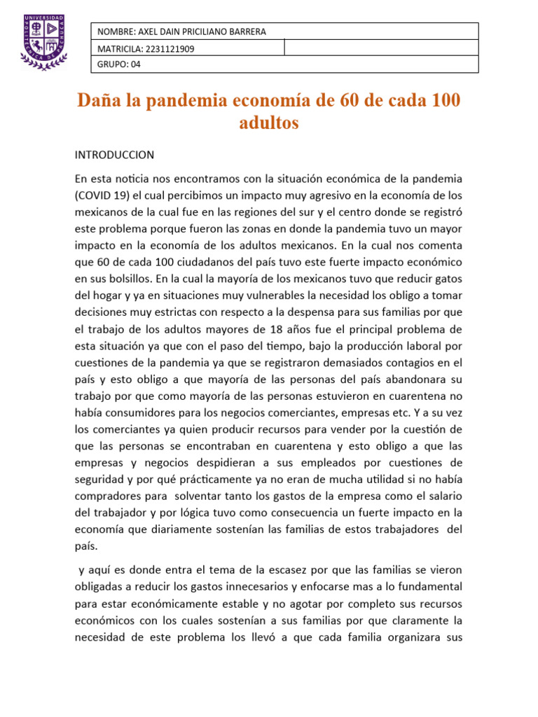 Daña La Pandemia Economía de 60 de Cada 100 Adultos 2 | PDF | Economias
