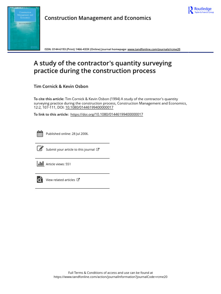 A Study of The Contractor S Quantity Surveying Practice During The ...