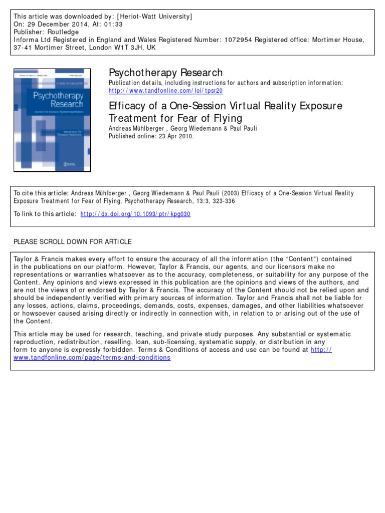 VR Exposure Therapy for Fear of Flying | PDF | Virtual Reality | Effect ...