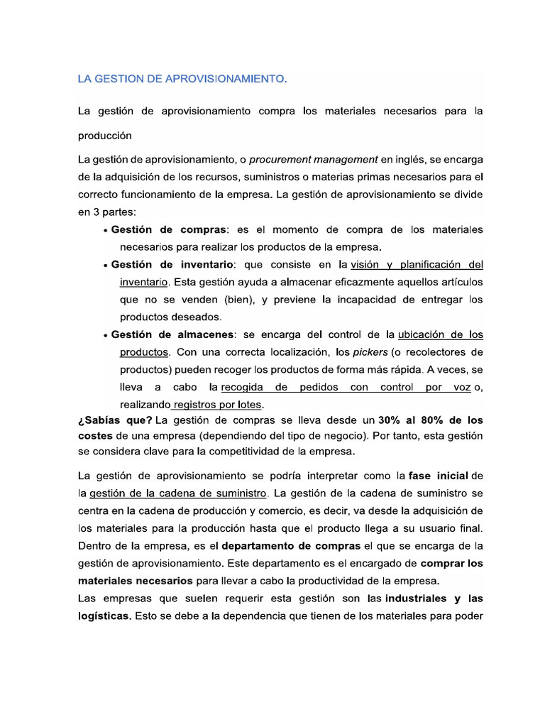 Gestion Aprovisionamiento | PDF
