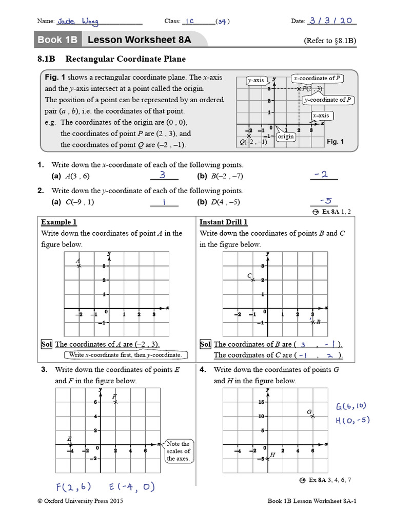 F.1 Maths Ex.8AJadeWong | PDF | Cartesian Coordinate System ...