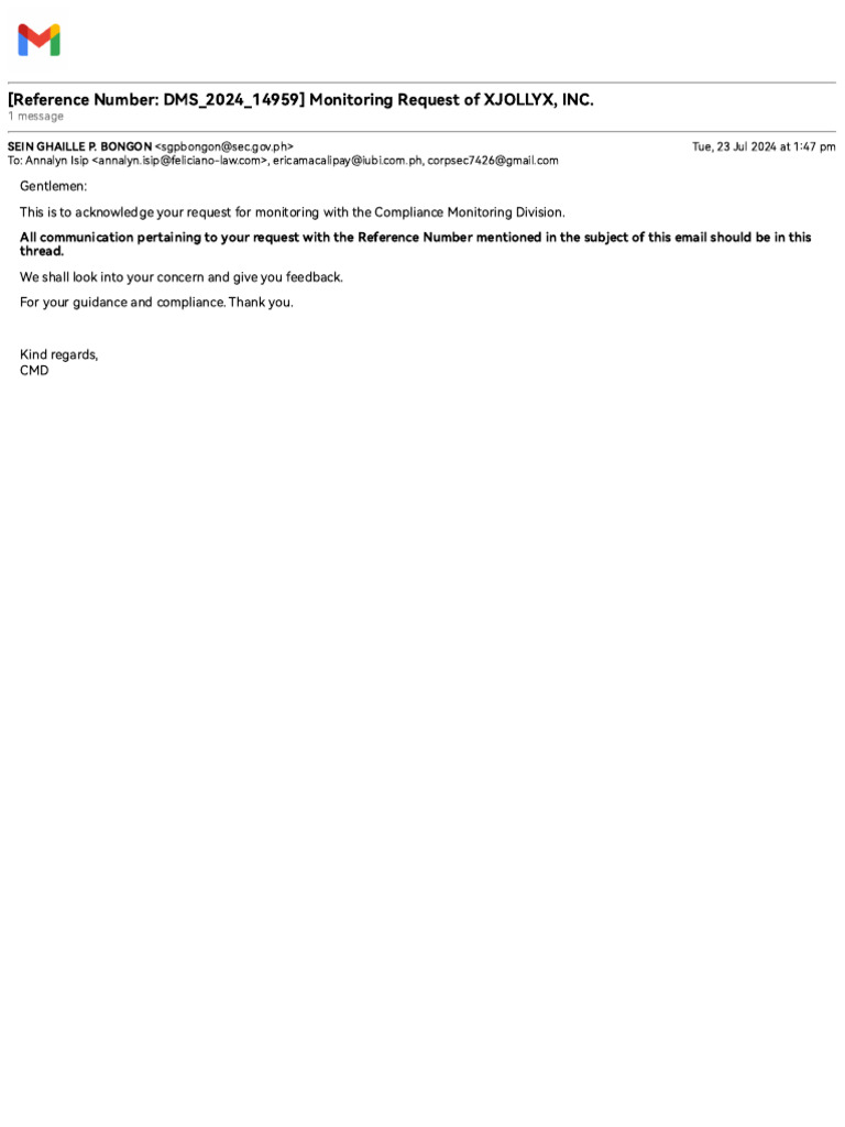 Gmail - (Reference Number - DMS - 2024 - 14959) Monitoring Request of ...