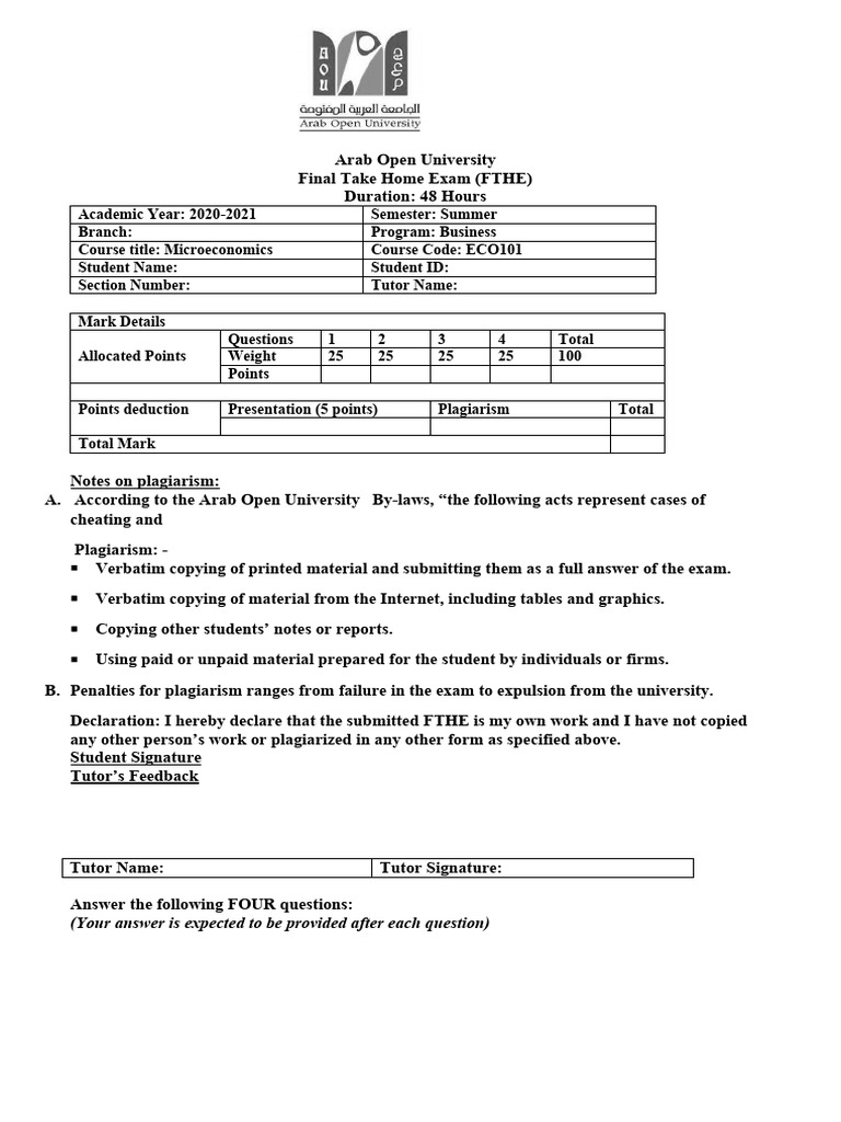 Microeconomics Final Exam Guidelines | PDF | Marginal Cost | Average Cost