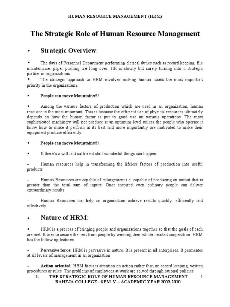 Strategic Role of Human Resource Management | PDF | Human Resource ...