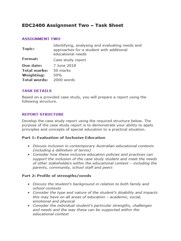 Edc 2400 educating learners with special needs assignment two task