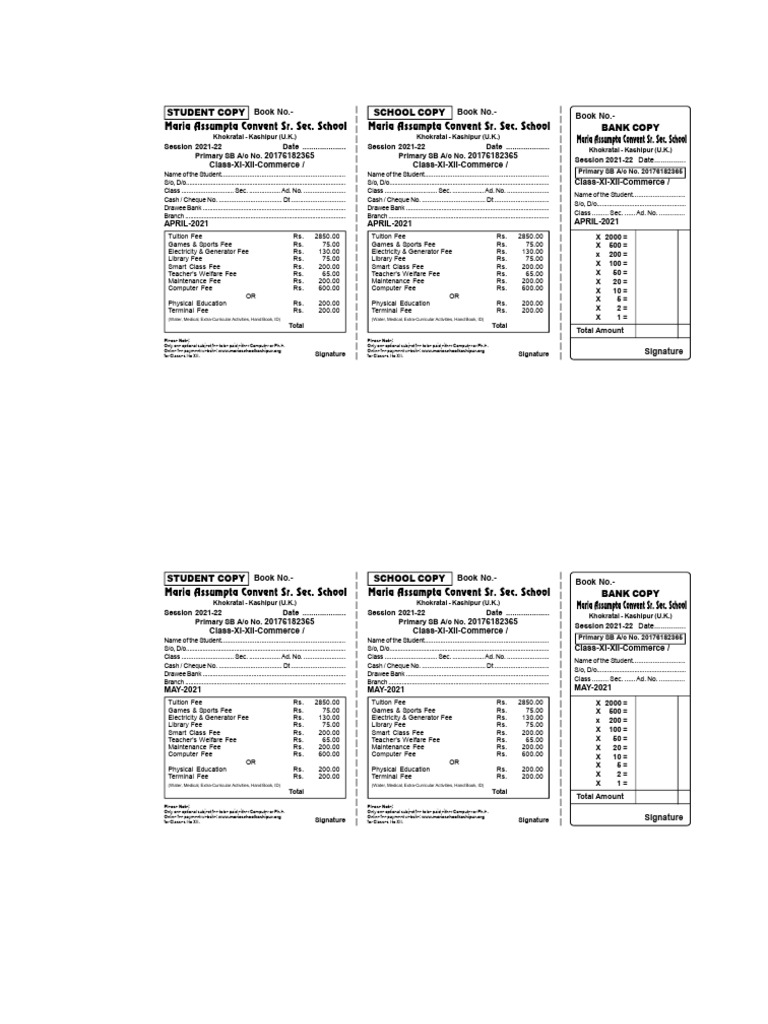 Student Fee Structure 2021-22 | PDF | Cheque | Fee