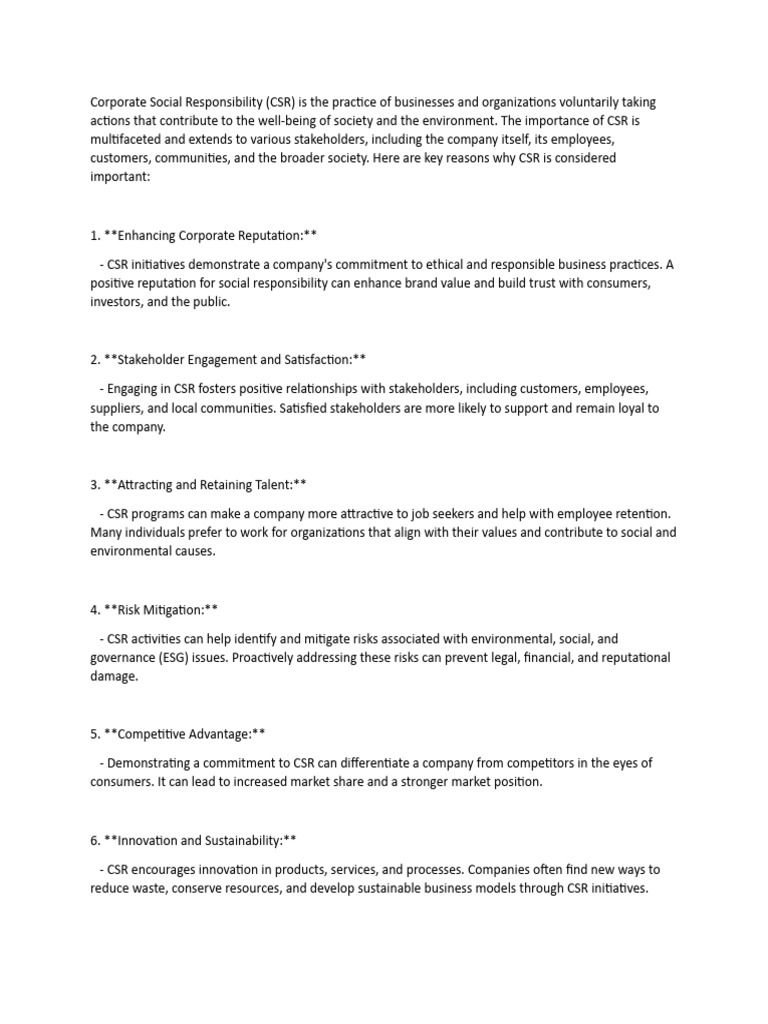 Importance of Corporate Social Responsibility | PDF | Corporate Social ...
