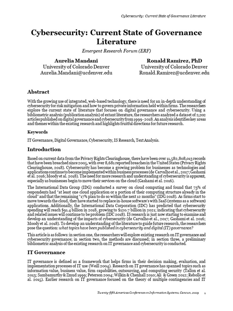 Cybersecurity Governance Literature Review | PDF | Computer Security ...
