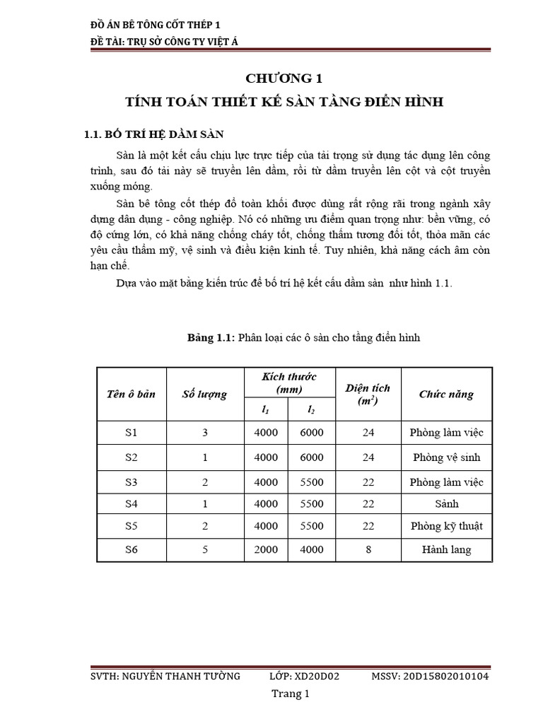 Thuyết Minh BTCT 1 Nguyễn TT | PDF