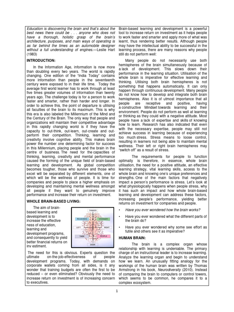 Brain-Based Learning for Success | PDF | Lateralization Of Brain ...