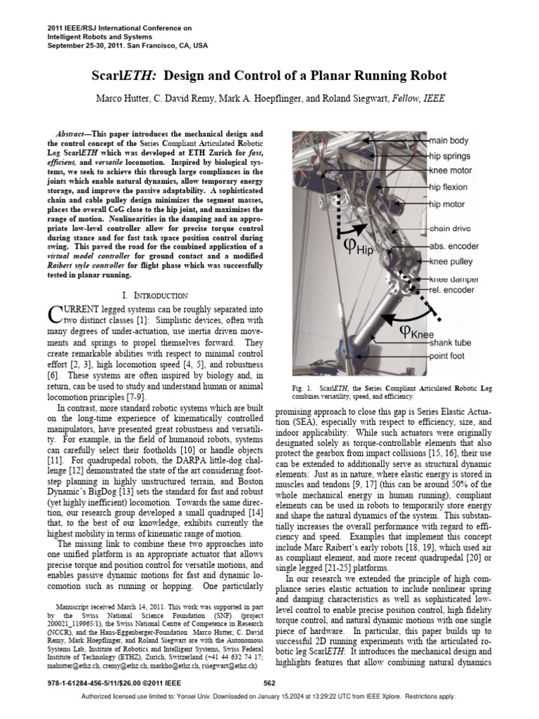 ScarlETH Design and Control of A Planar Running Robot | PDF | Robotics ...