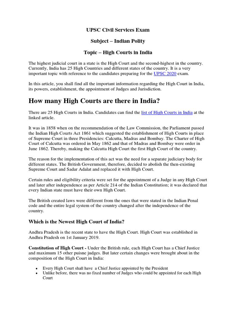 High Courts in India: Overview for UPSC | PDF | Judge | Supreme Court ...