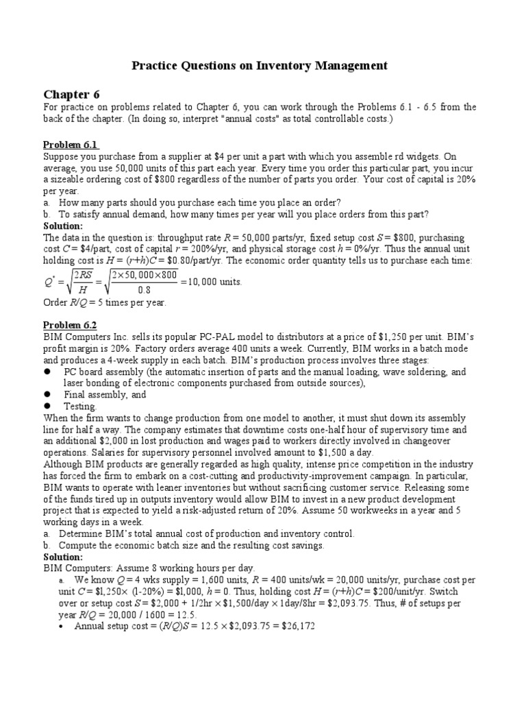 Inventory Management Problems | PDF | Inventory | Production And ...