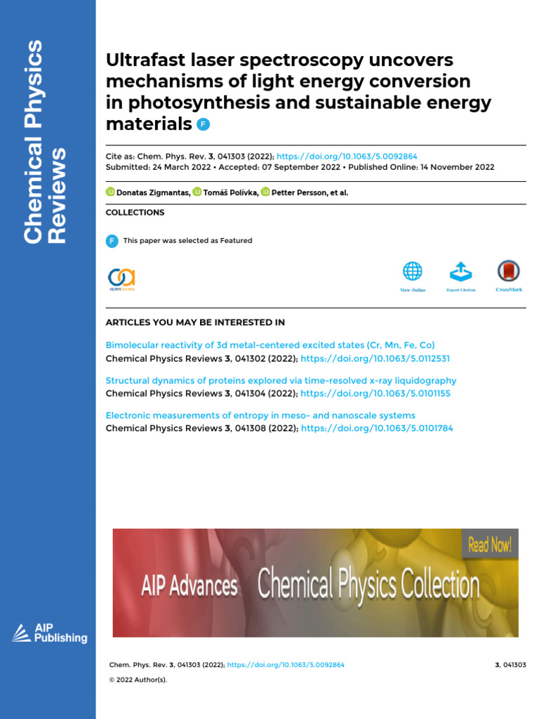 Ultrafast Laser Spectroscopy in Photosynthesis | PDF | Laser ...