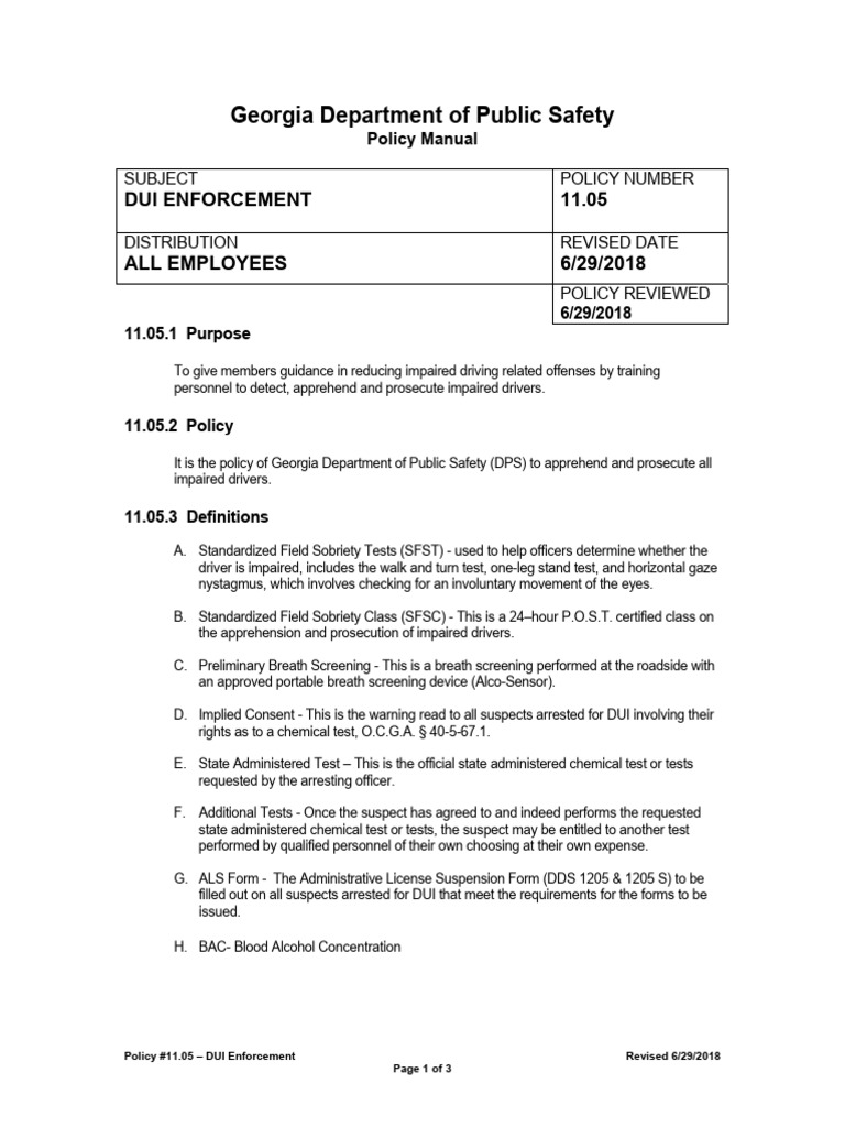 DUI Enforcement Policy Overview | PDF | Driving Under The Influence ...