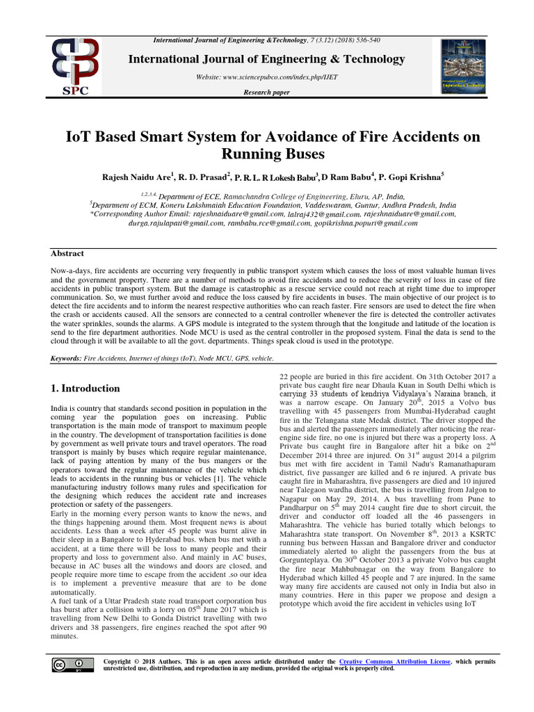 IoT Based Smart System For Avoidance of Fire Accid | PDF | Global ...