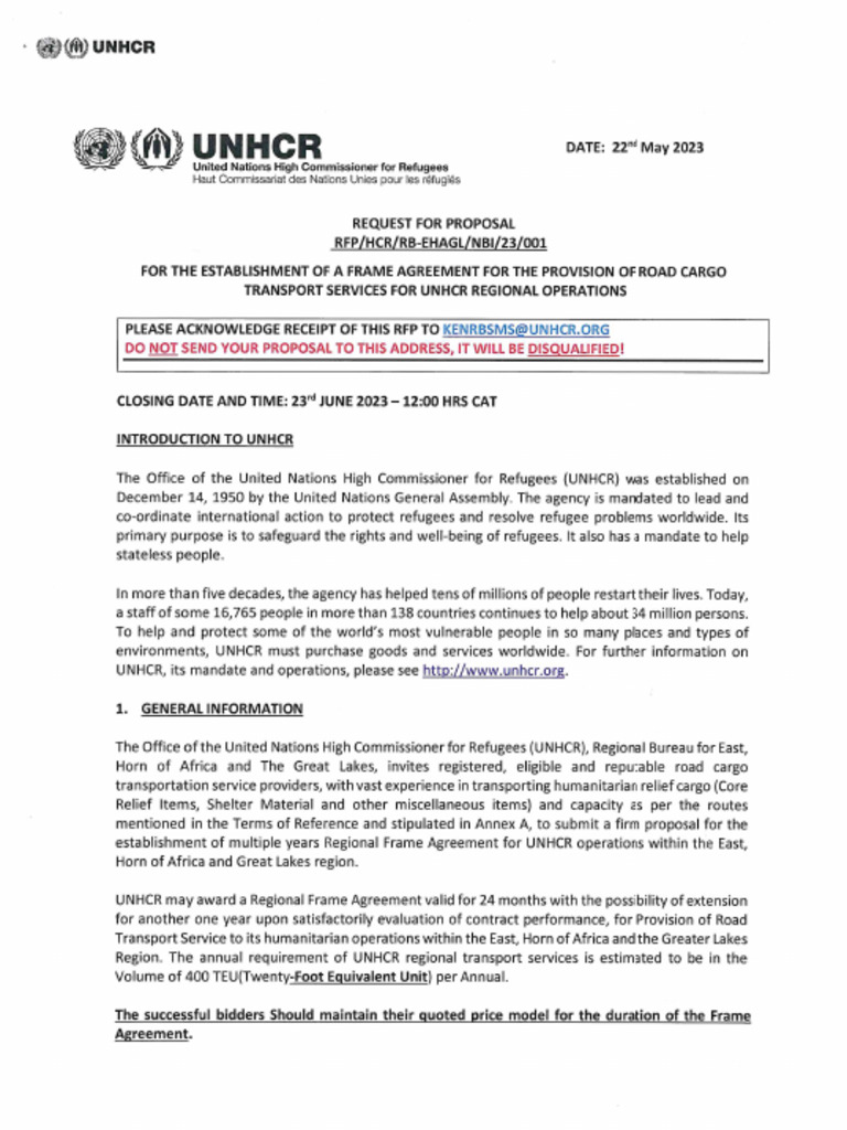 RFP - HCR - RB-EHAGL - 23 - 001 - Provision of Road Cargo Transport ...