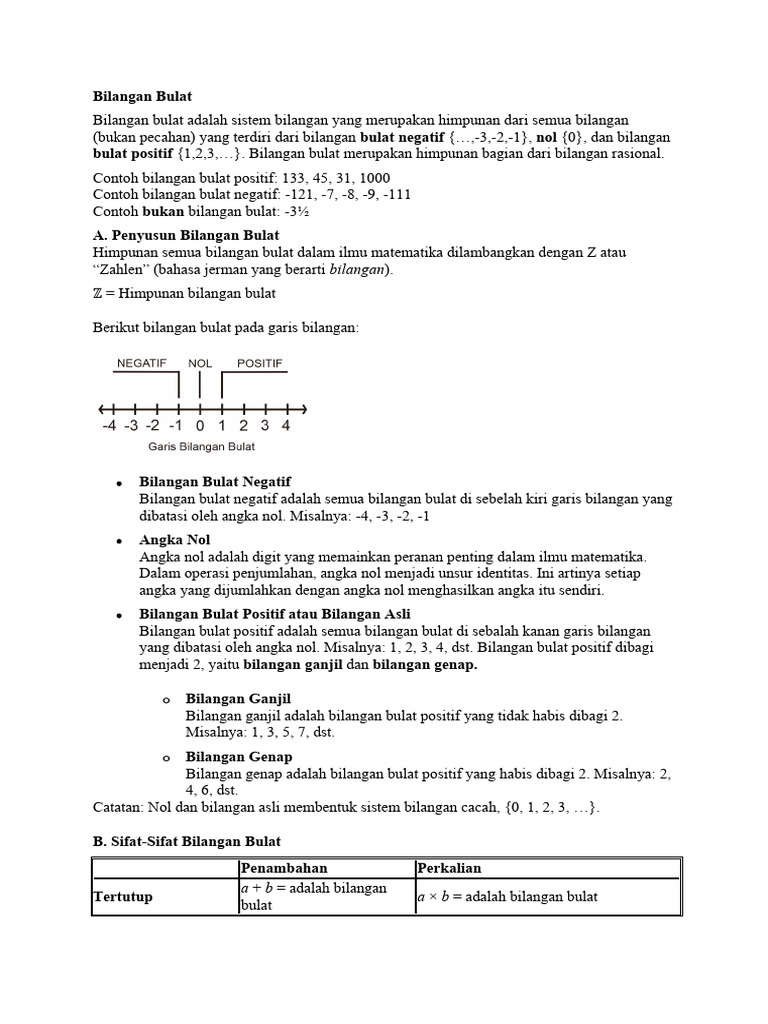 Pengertian dan Sifat Bilangan Bulat | PDF
