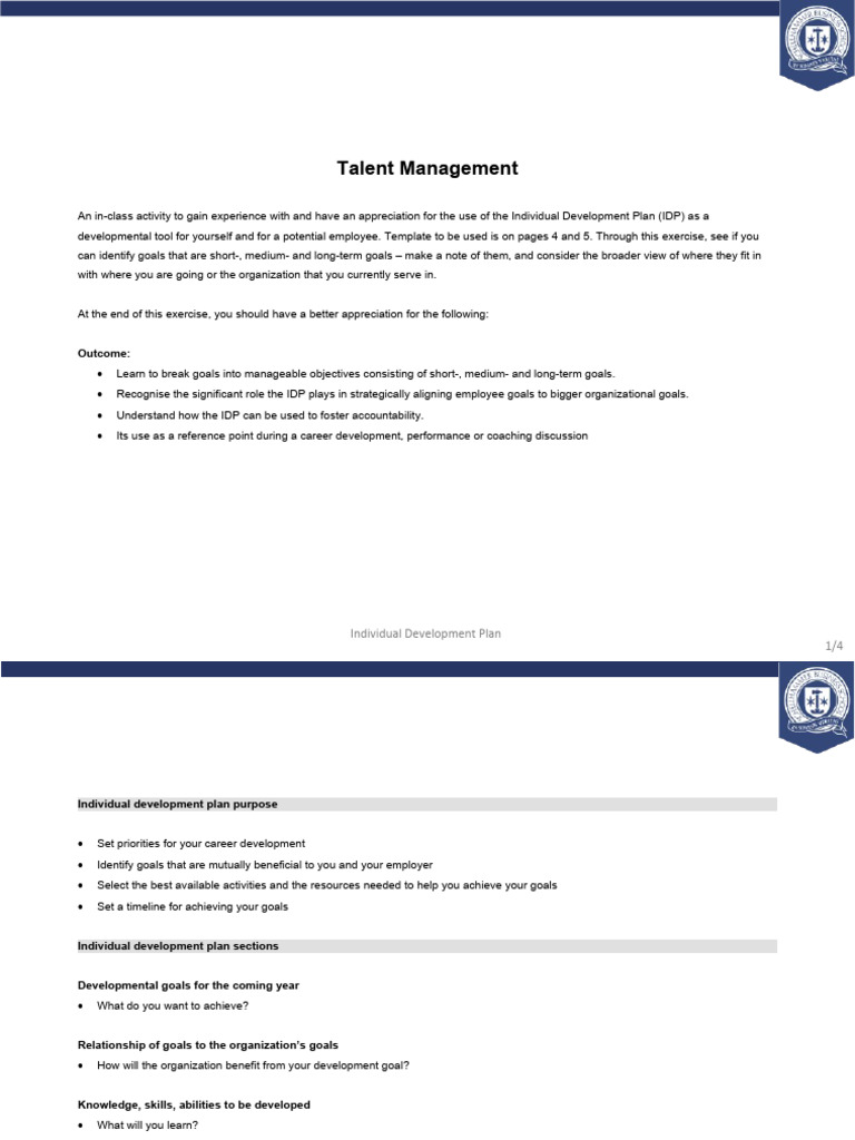 Template Individual Development Plan PDF Goal Employment