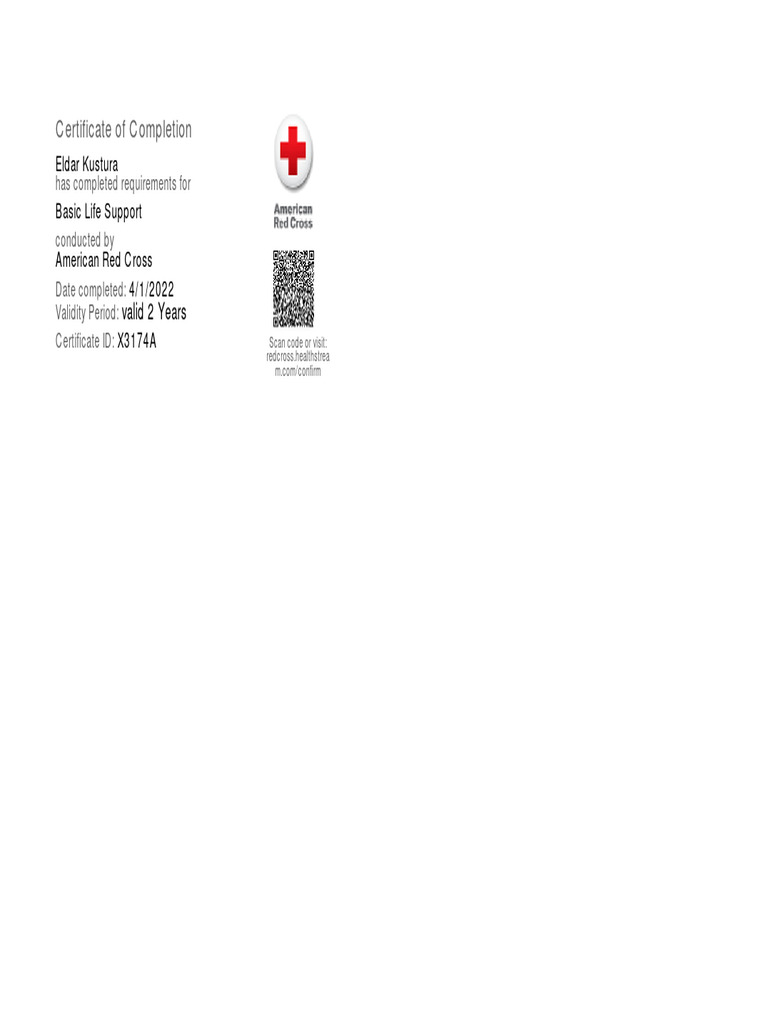 Red Cross Basic Life Support Certificate | PDF