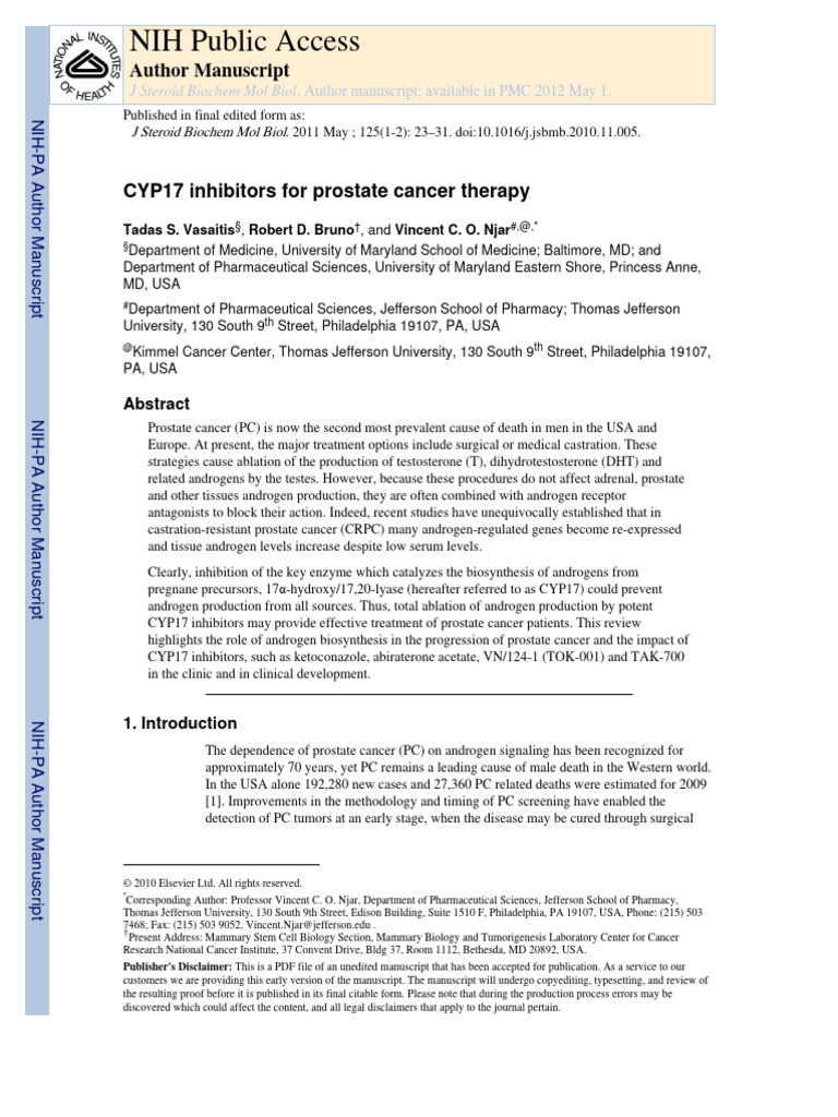 CYP17 Inhibitors in Prostate Cancer Therapy | PDF | Endocrine System ...