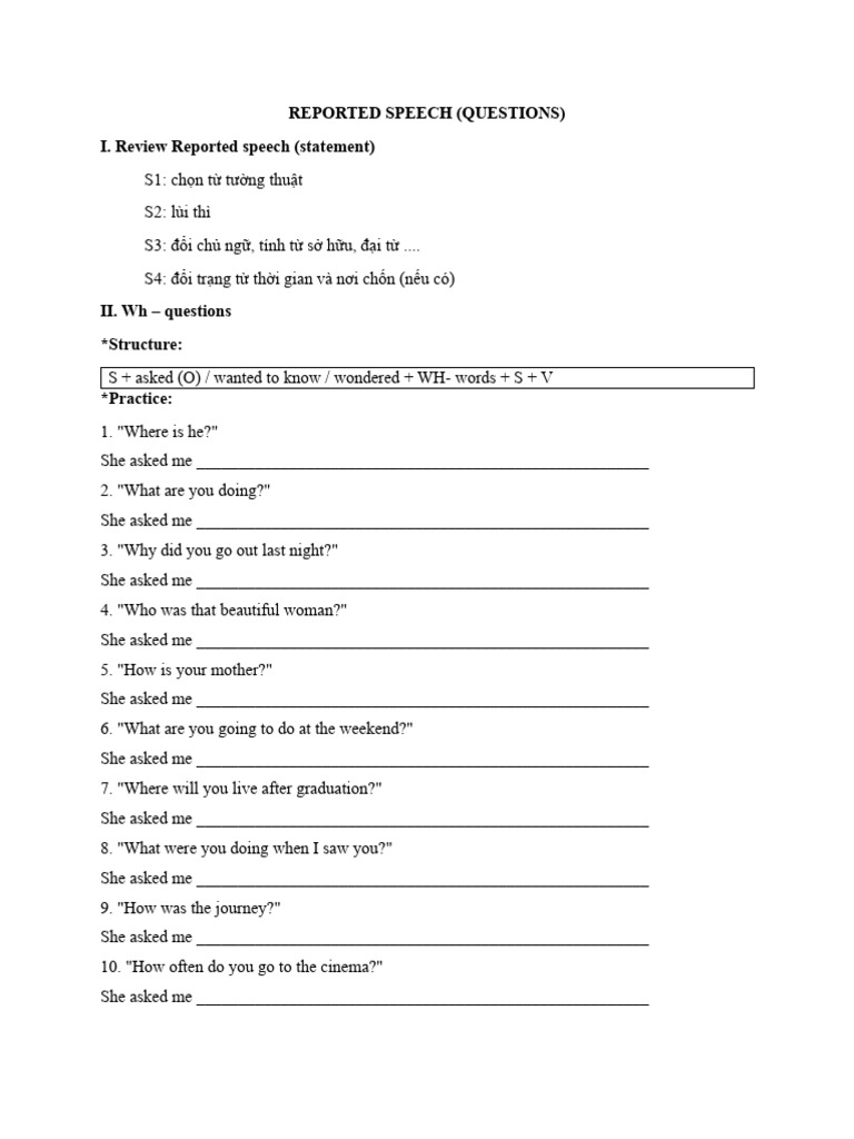 REPORTED SPEECH (Questions) | PDF