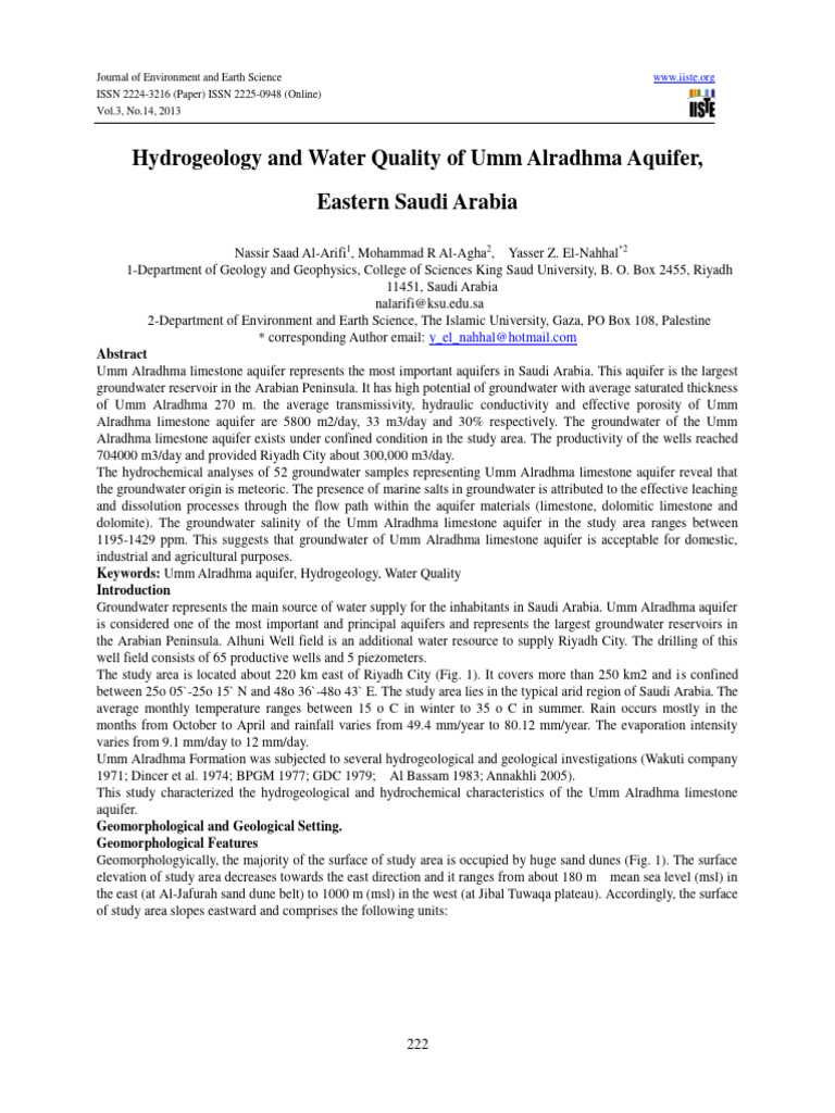 Hydrogeology and Water Quality of Umm Al | PDF | Aquifer | Groundwater