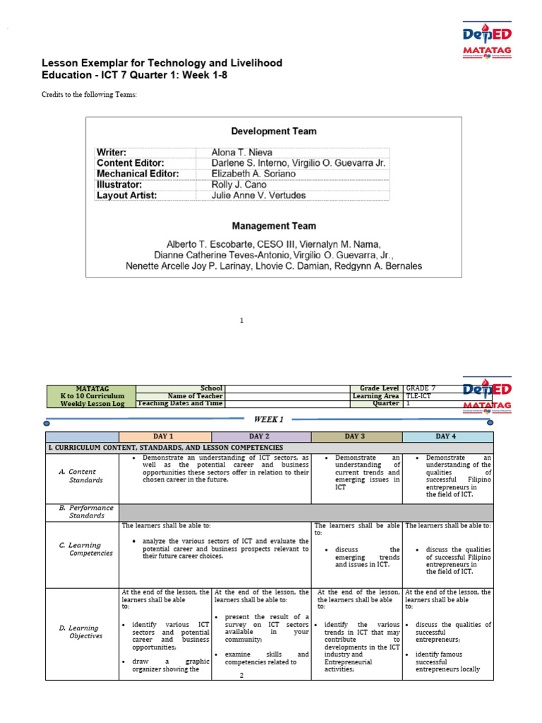 Grade 7 Ict - Quarter 1 - Dll-Lesson Exemplar | PDF | Educational ...