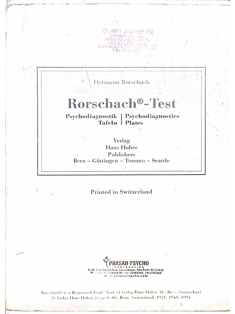Rorschach Test Cards | PDF