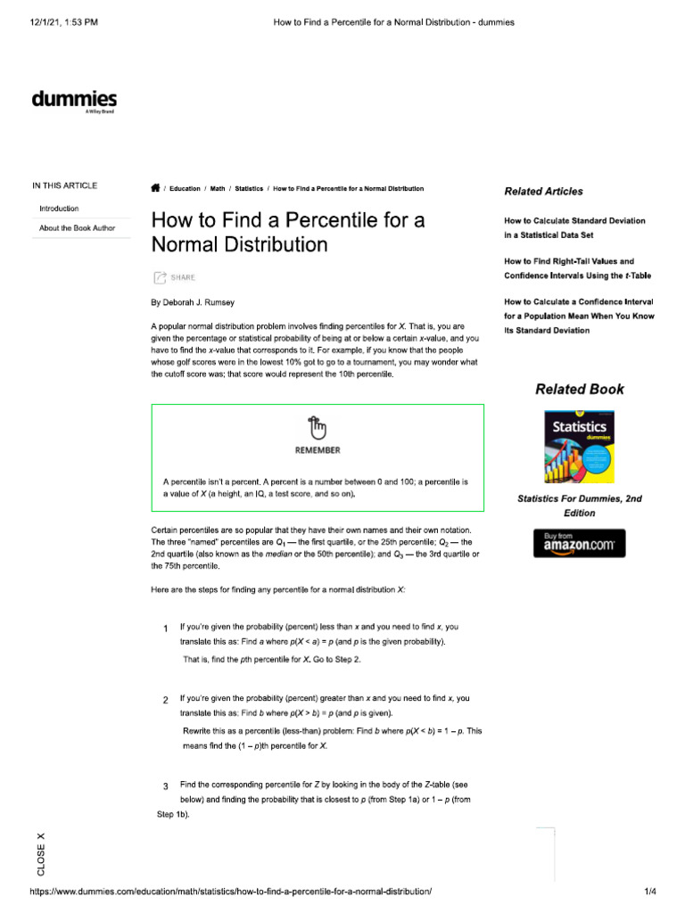 Percentiles Statistics | PDF