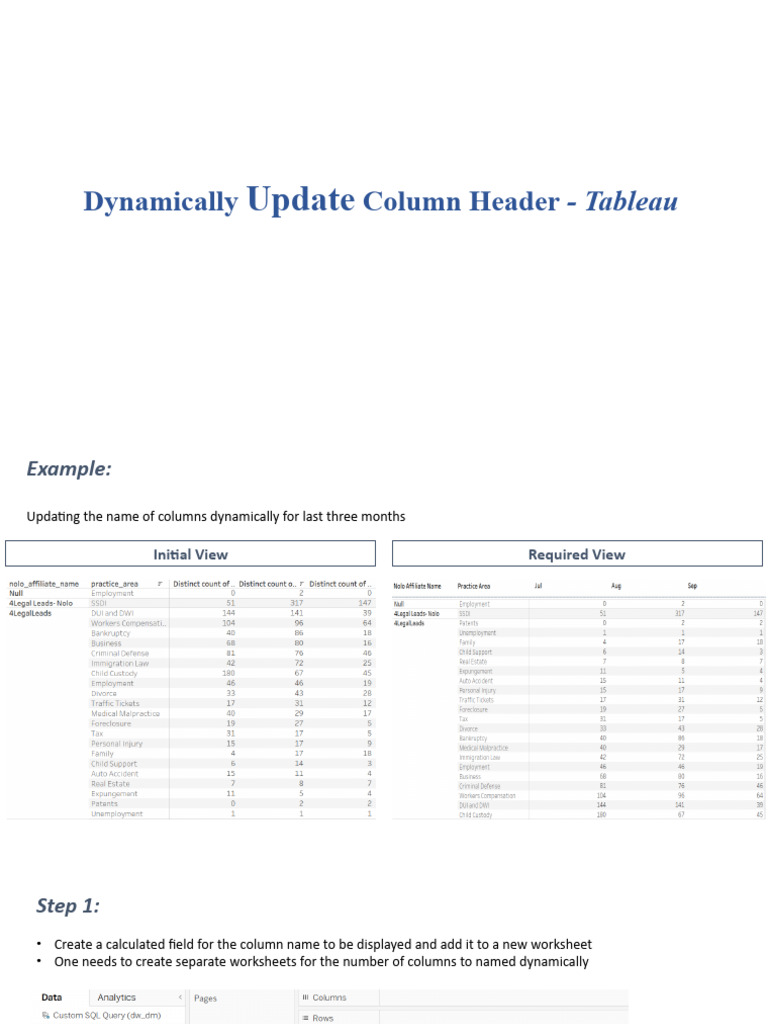 Dynamically Update Column Header - Tableau | PDF