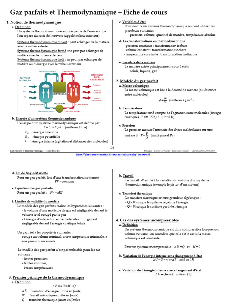 Gaz Parfaits et Énergie Interne | PDF | Thermodynamique | Pression