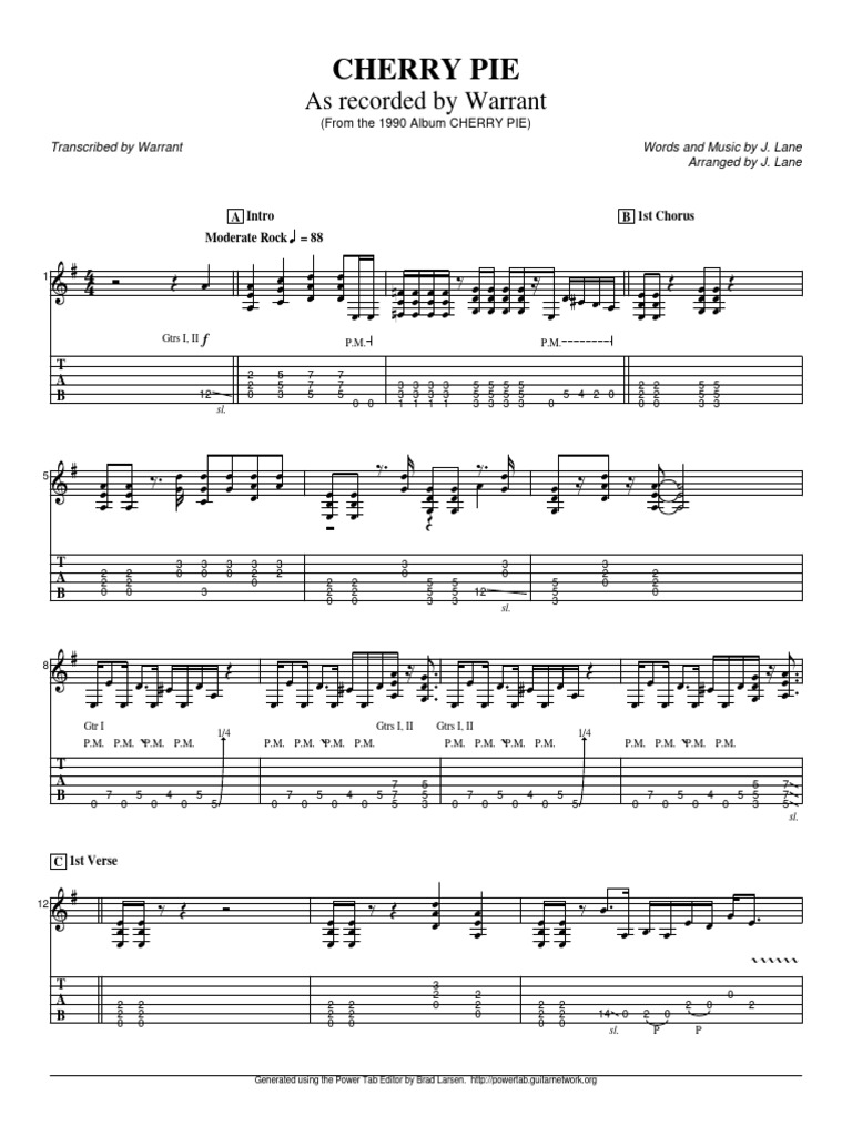 Warrant's Cherry Pie Guitar Tab | PDF | Columbia Records | Sound