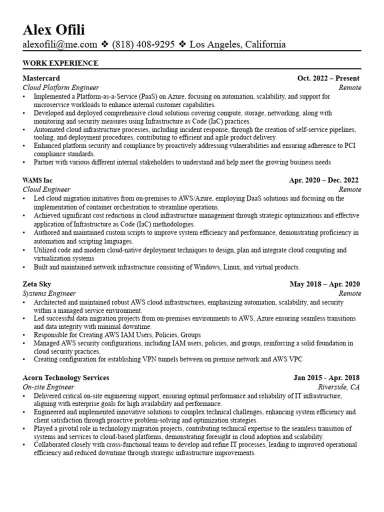 Alex Ofili - Resume - 2024 (Z) | PDF | Cloud Computing | Microsoft Azure