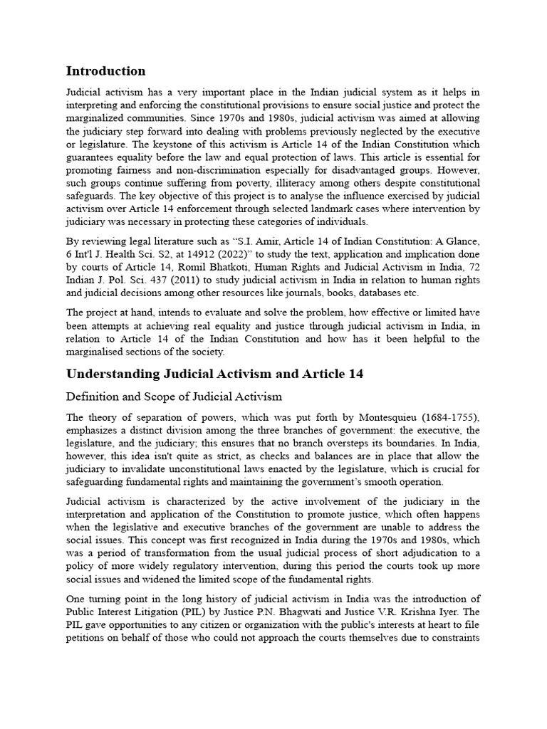 Judicial Activism and Article 14 in India | PDF | Equal Protection ...