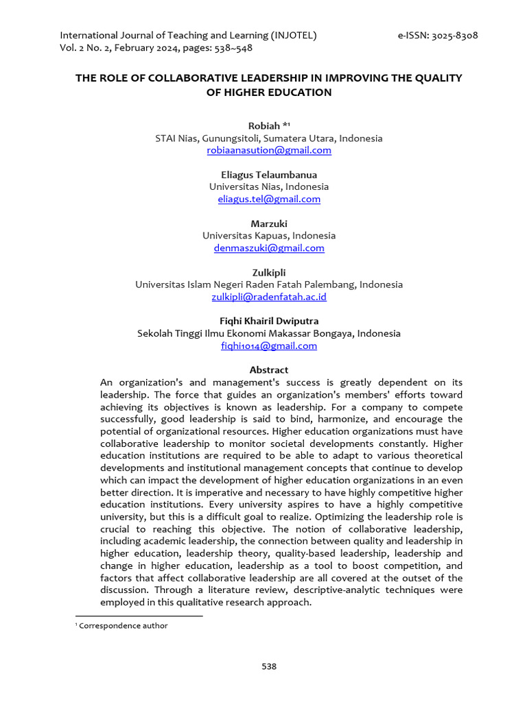 Enhancing Higher Education Through Collaborative Leadership | PDF ...