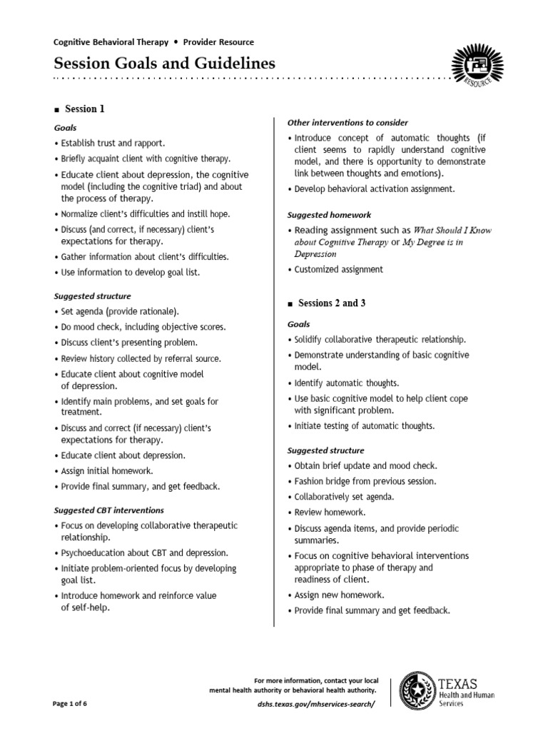 CBT Session Structure and Goals | PDF | Cognitive Behavioral Therapy ...