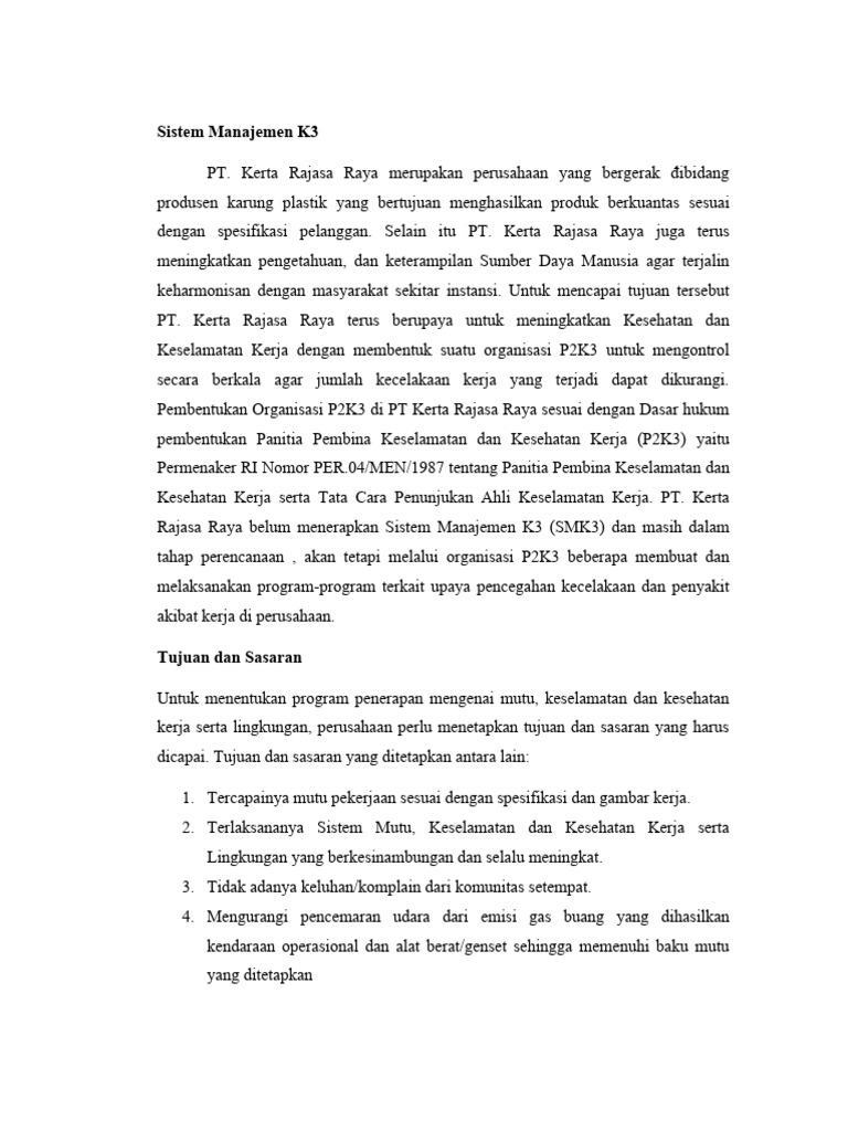 Sistem Manajemen K3 di PT Kerta Rajasa Raya | PDF | Teknologi & Rekayasa