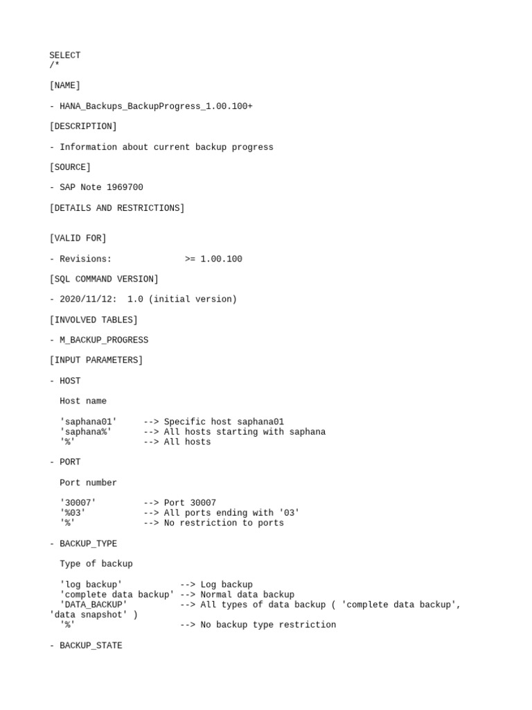 HANA Backups BackupProgress 1.00.100+ | PDF | Backup | Computer Data