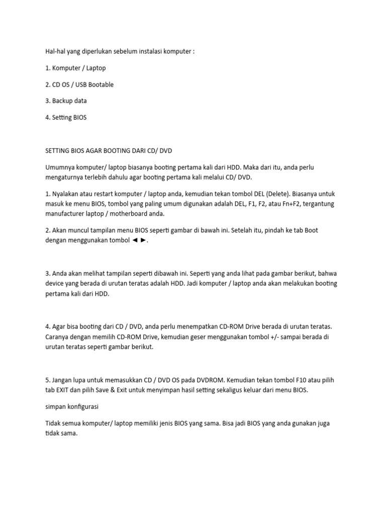Prosedur Atau Langkah Langkah Melakukan Instalasi Sistem Operasi Pada