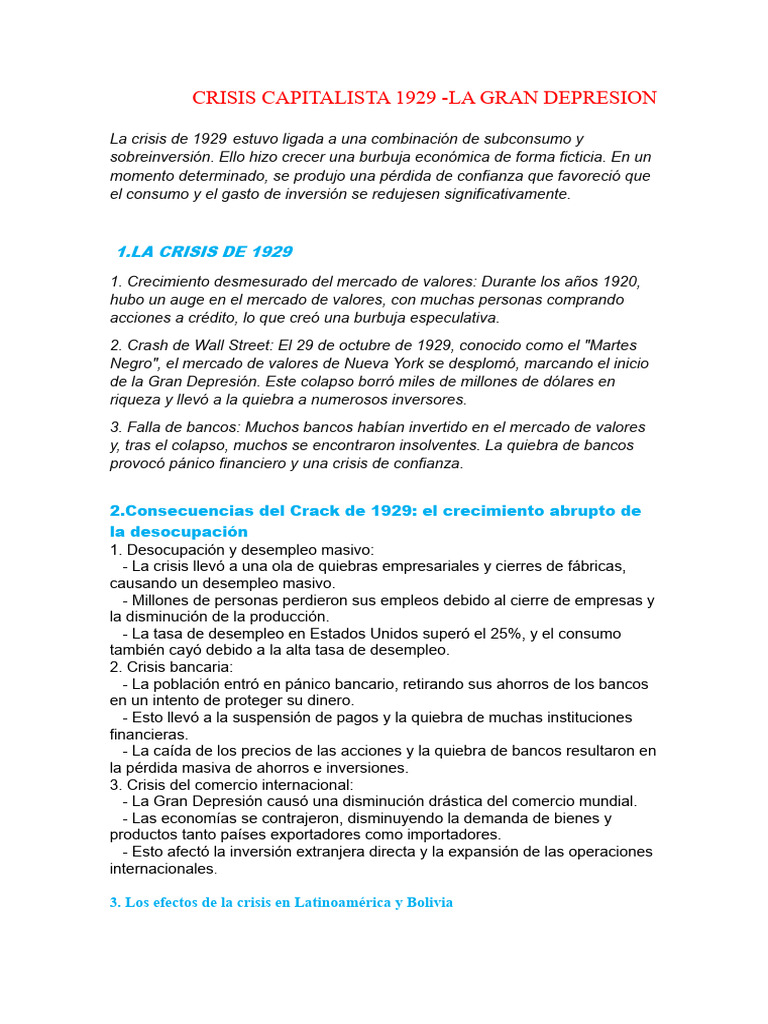 Crisis Capitalista 1929 Pdf Gran Depresion Nuevo Acuerdo