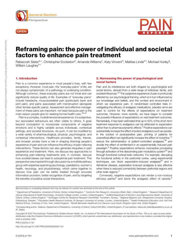 Enhancing Pain Treatment Through Context | PDF | Pain Management | Pain