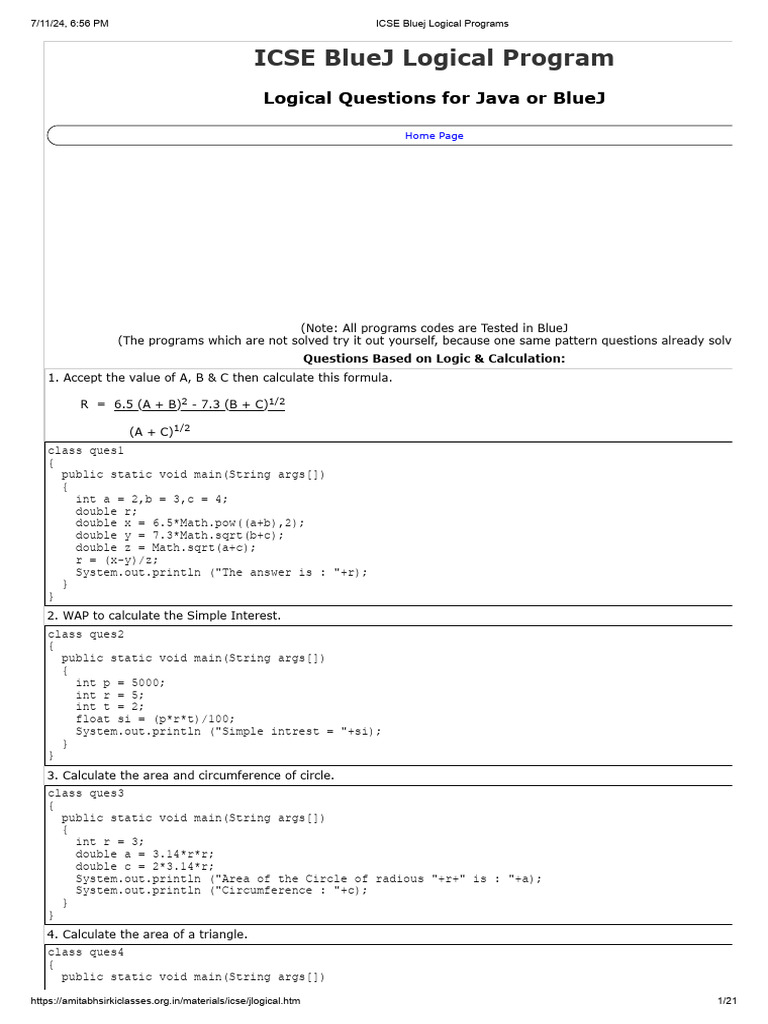ICSE Bluej Logical Programs | PDF | Salary | Taxes